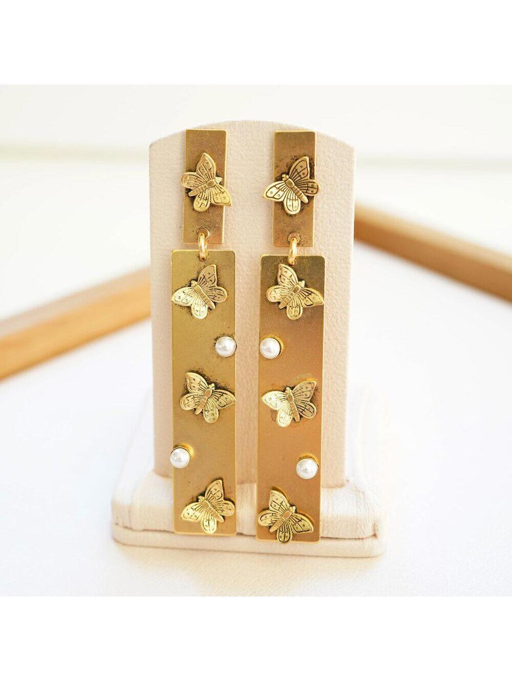 Yochi Pearly Butterfly Geo Earrings 18k Gold
